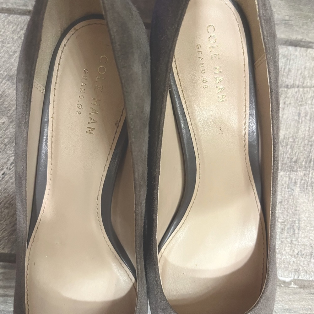 Cole Haan Grand OS gray suede heels